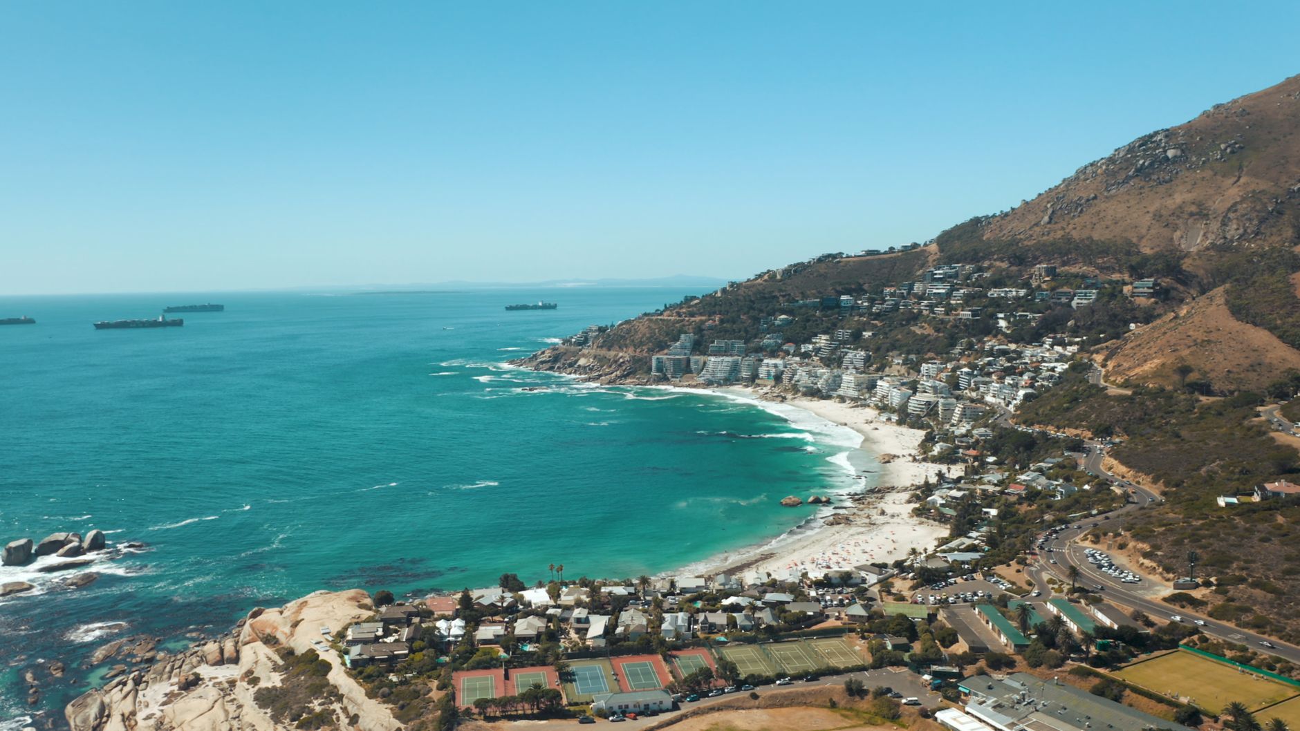 aerial view of city near sea